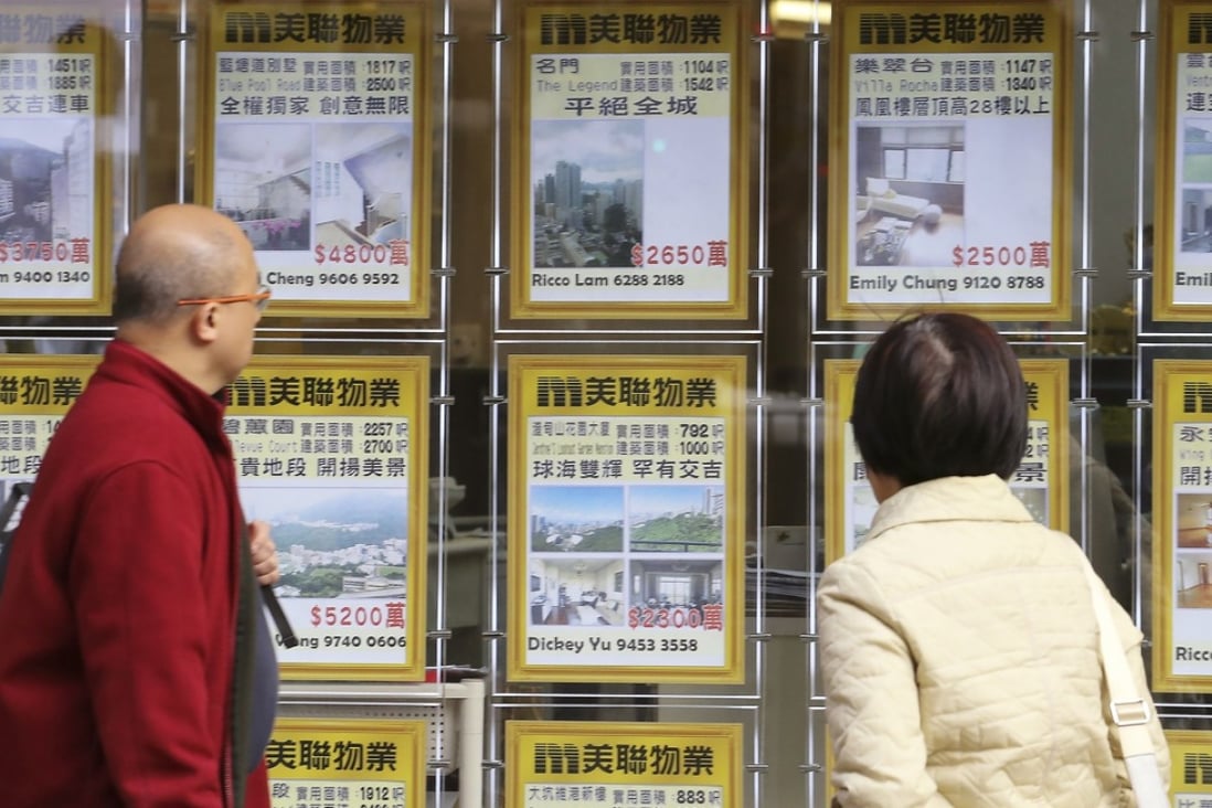 People view listings in the window of a property agency in Happy Valley. Photo: Felix Wong