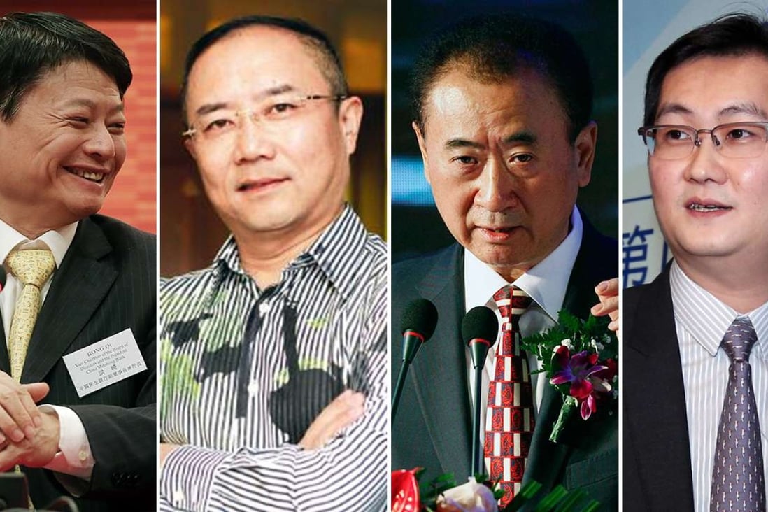 China’s biggest givers: (from left) Hong Qi, Tang Lixin, Wang Jianlin and Pony Ma Huateng. Photos: SCMP Pictures