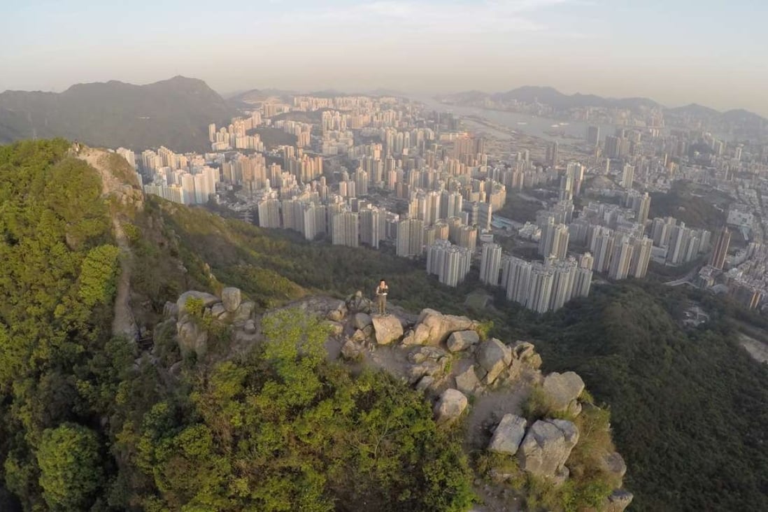 A drone view.over Lion Rock, which has sheer cliffs overlooking Kowloon. Photo: Edwin Lee