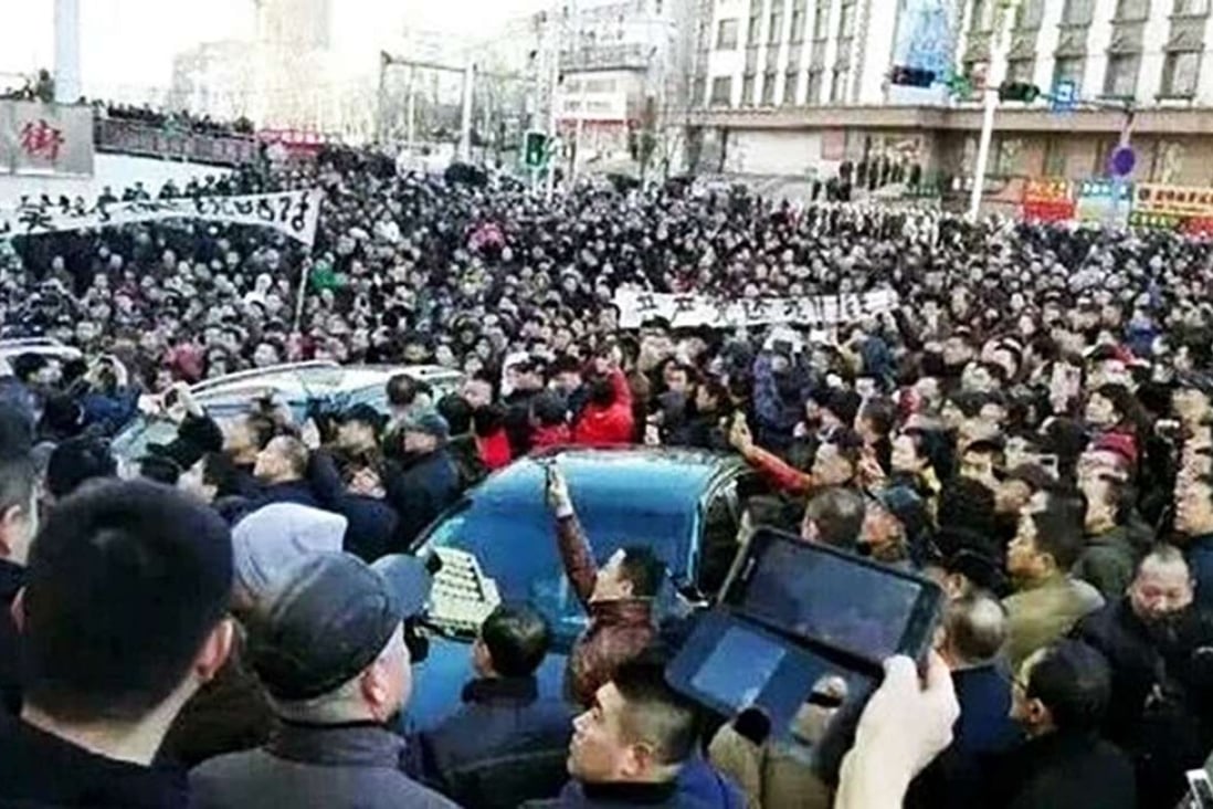 Miners protest in Shuangyashan, Heilongjiang, last week. Photo: SCMP Picture