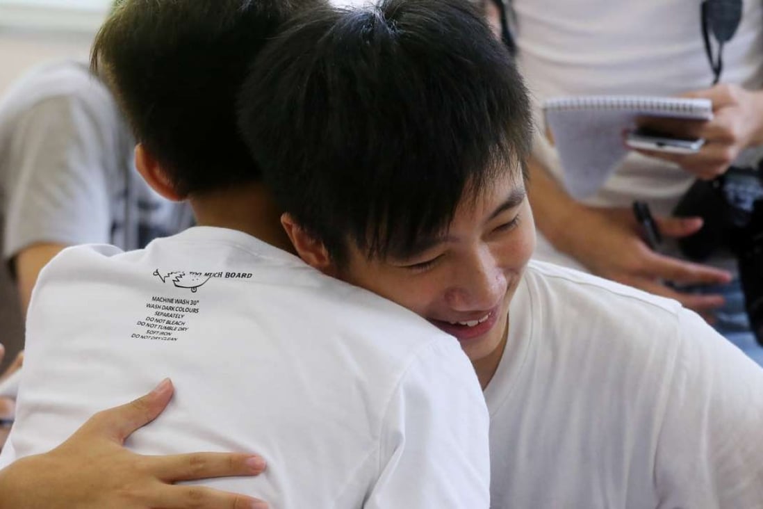Hong Kong secondary school students congratulate each other after collecting their exam results. School pressure isn’t the most cited reason for student suicides, according to one study. Photo: Dickson Lee