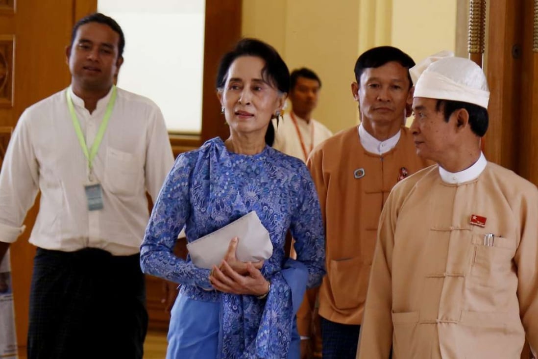 Aung San Suu Kyi arrives at the Union Parliament in Naypyidaw. Photo: Xinhua