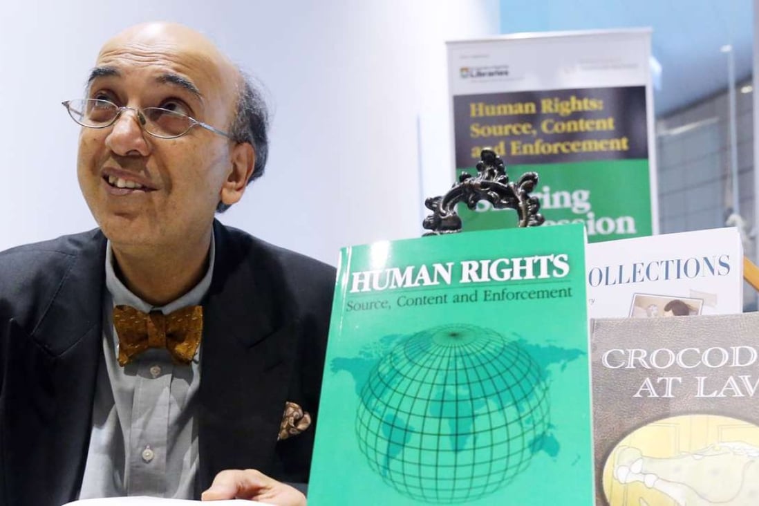 Liberal judge Mr Justice Kemal Bokhary presents his new book on human rights. Photo: Felix Wong