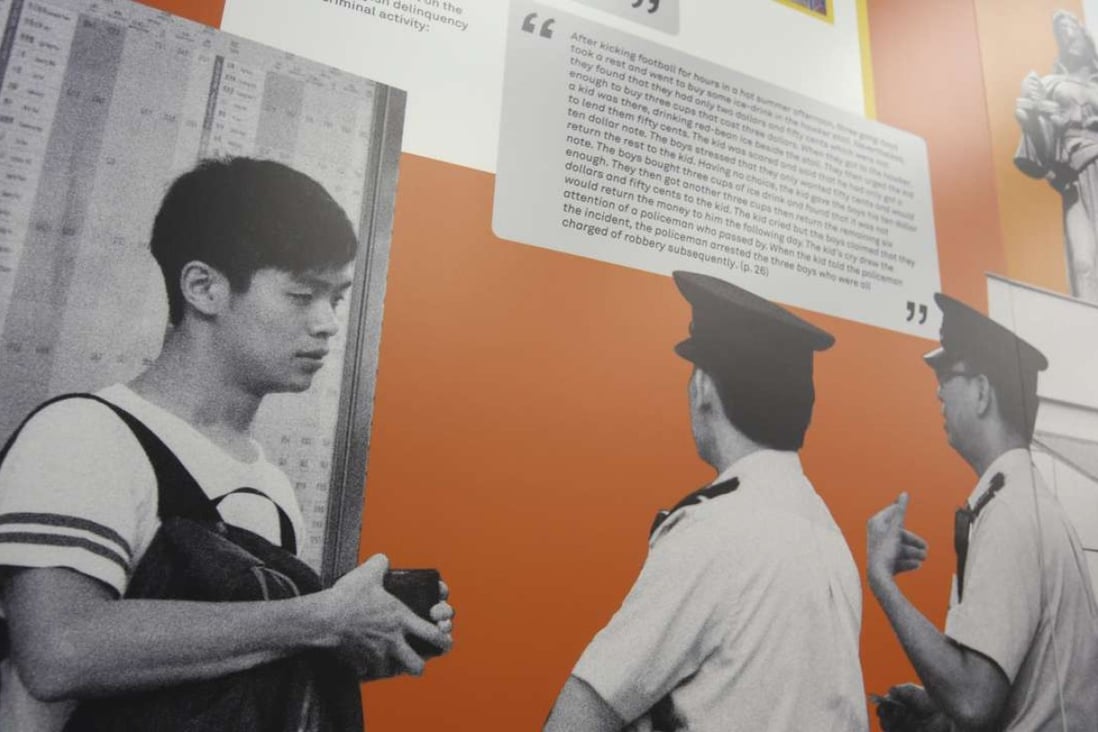 A display telling the story of three boys who stole money from another, part of the Criminology Through the Years exhibition at the University of Hong Kong. Photo: Nora Tam