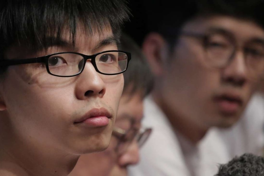 Joshua Wong at the launch of new political party Demosisto this month. Photo: AP