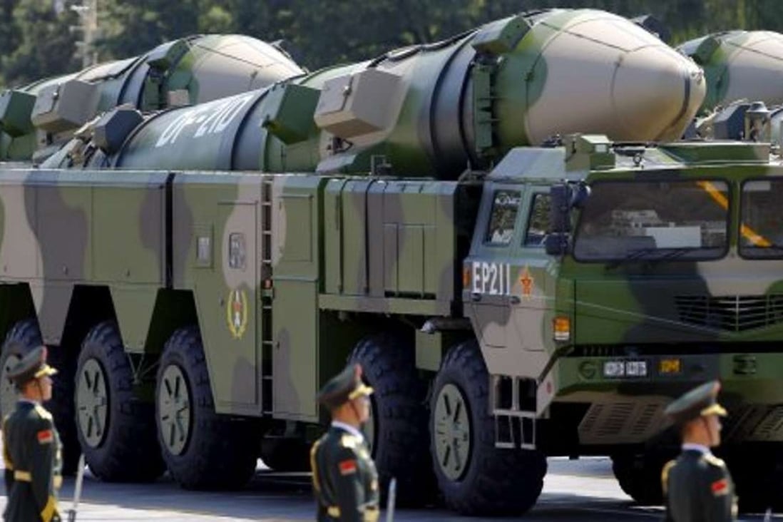Chinese missile batteries pictured during the huge military parade held in Beijing last September. Photo: Reuters