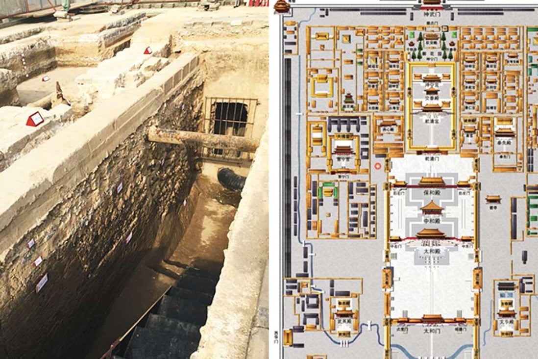 Yuan dynasty foundations, left. found beneath the Forbidden City in Beijing. Graphic: SCMP Pictures