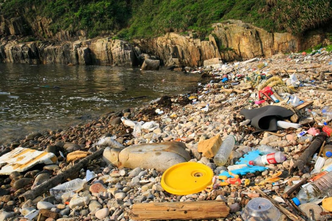 Plastic and other litter washed up on a beach close to Long Ha Wan, in Clearwater Bay, Hong Kong. Photo: Tessa Chan