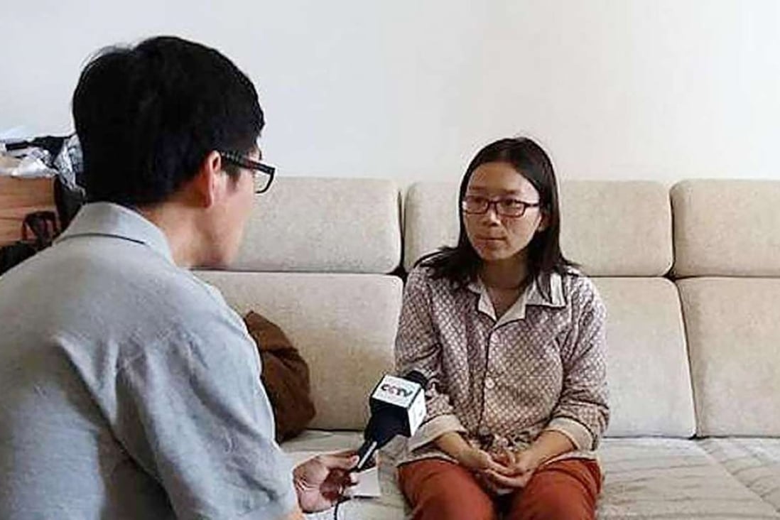 Lei Yang's wife speaks to the media in an undated photo. Photo: SCMP Pictures