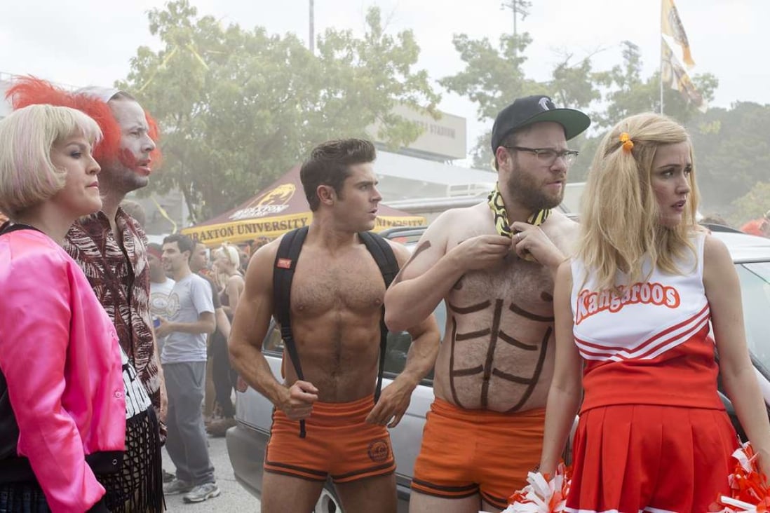 Zac Efron (centre) and Seth Rogen (second from right) in Bad Neighbours 2. Photo: AP