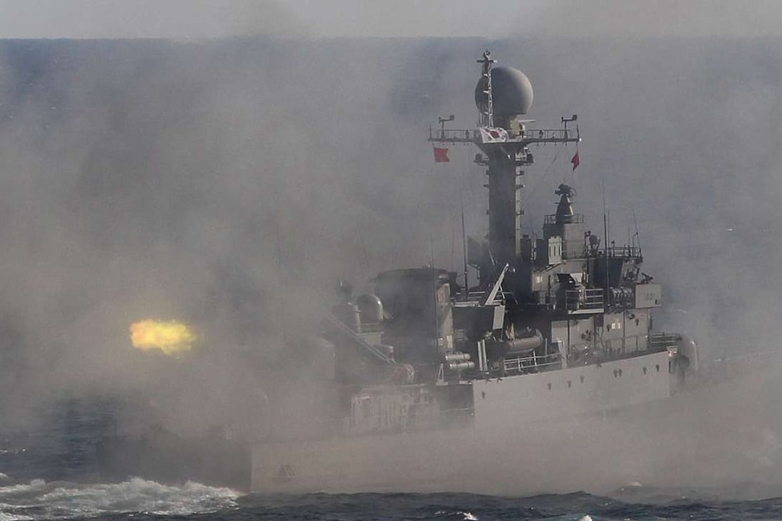 In this 2015 file photo, a South Korean navy patrol boat opens fire during an exercise off South Korea's southeastern coast near Busan. South Korea's navy on Friday fired warning shots to chase away two North Korean ships after they briefly crossed a disputed sea boundary. Photo: AP