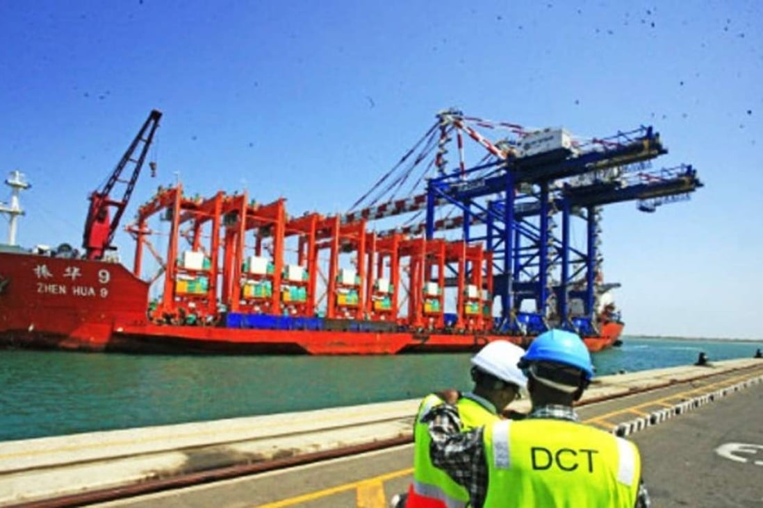 The Chinese heavy-lift ship Zhen Hua 9 delivers giant cranes from Shanghai to the new Doraleh container terminal in Djibouti. Photo: SCMP Pictures