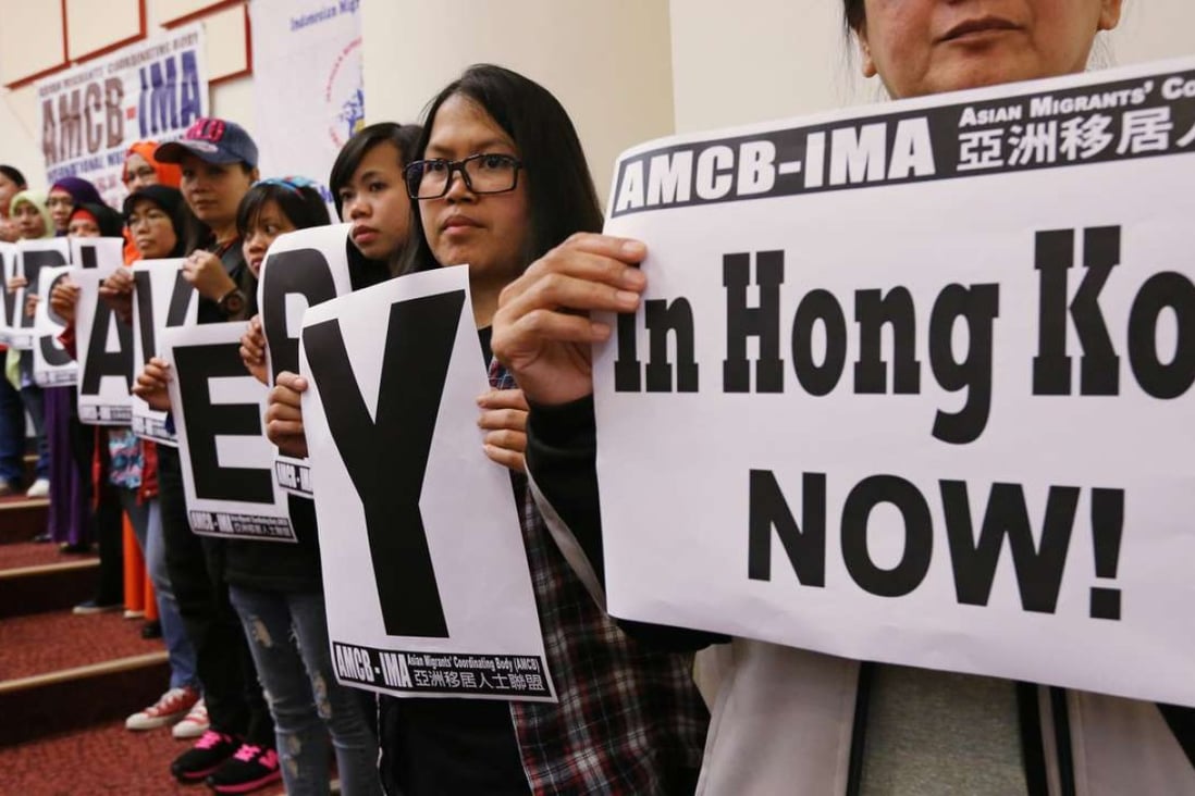 An Asian Migrants' Coordinating Body protest against slavery in Hong Kong. Photo: Felix Wong