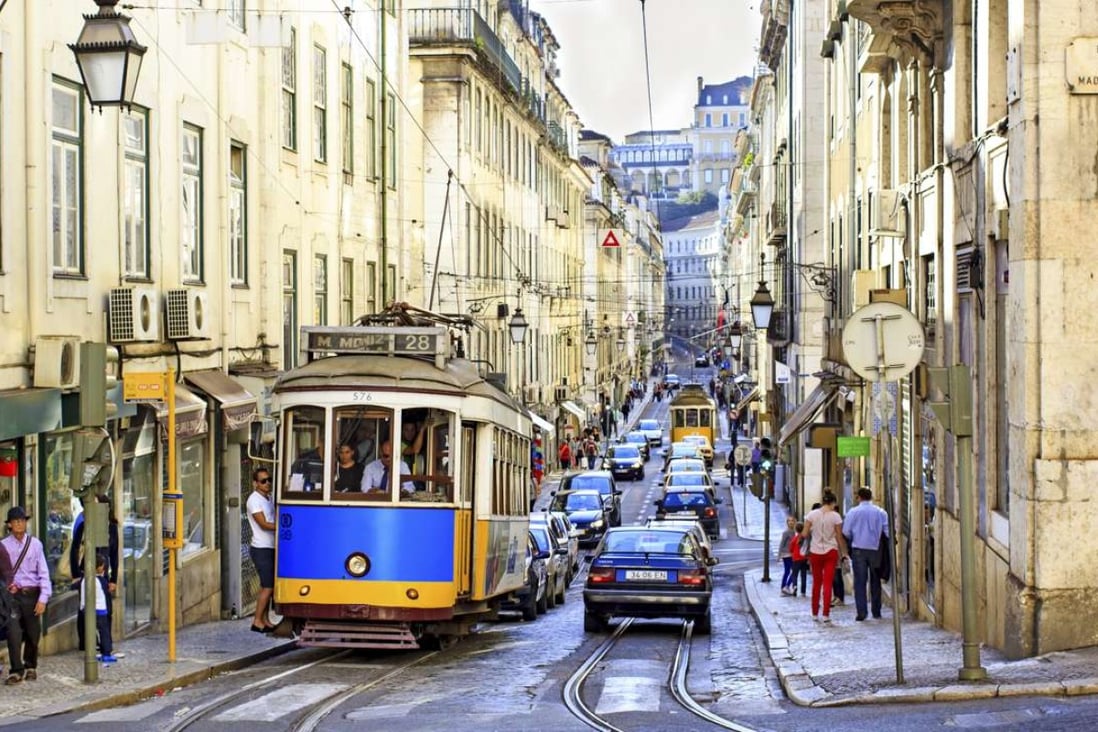 The famous tram 28 line in the centre of Lisbon.