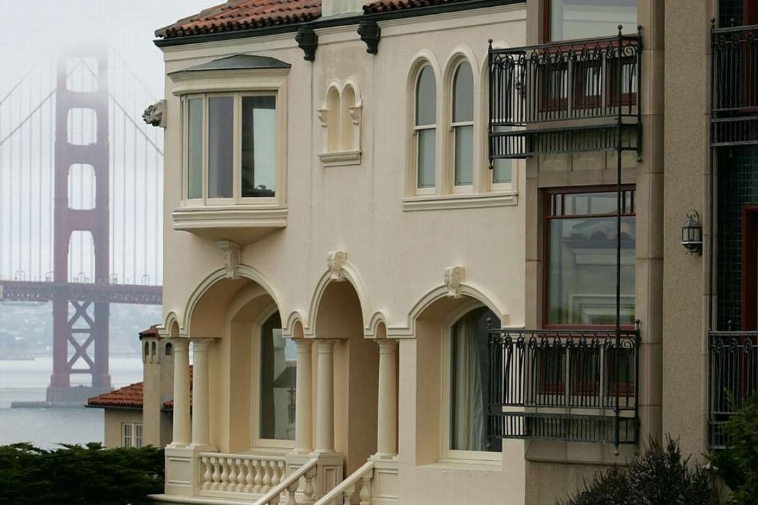 A row of luxury homes near the Golden Gate Bridge. There were a record 95 San Francisco houses on the market for at least $2.5 million at the end of April, up 42 per cent on the previous year. Photo: Justin Sullivan, Getty Images
