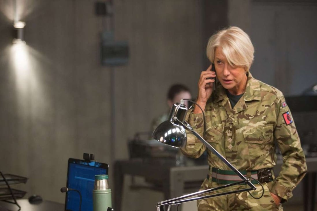Helen Mirren as Colonel Katherine Powell in Eye in the Sky (category IIA), which is directed by Gavin Hood. The film also stars Aaron Paul and Alan Rickman.