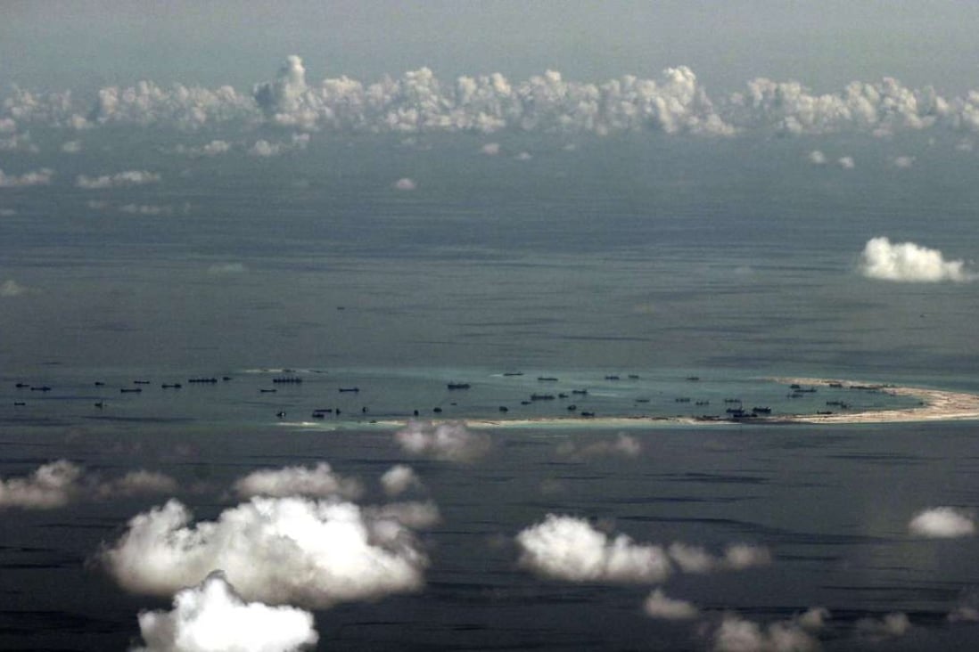 An areal view of alleged artificial islands built by China in disputed waters in the South China Sea, west of Palawan, Philippines. Photo: EPA