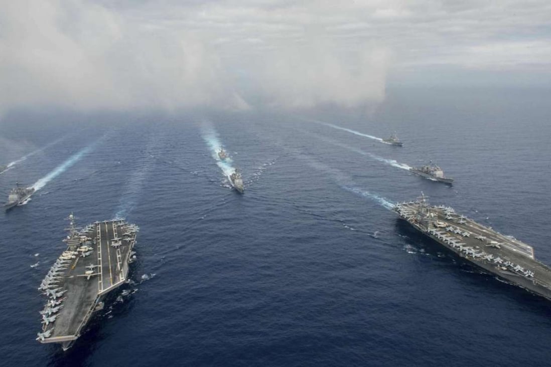 US aircraft carriers taking part in naval exercises off the coast of the Philippines last month. Photo: Reuters