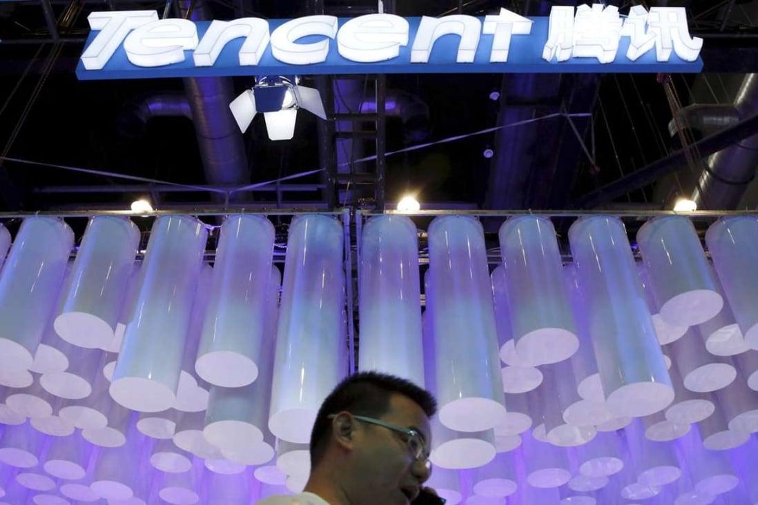 A Tencent logo at the Global Mobile Internet Conference in Beijing last year. Photo: Reuters.