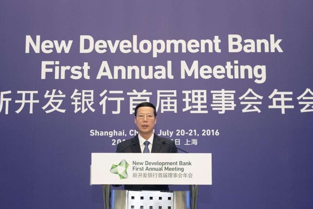 Chinese Vice Premier Zhang Gaoli addresses the opening of the first annual meeting of New Development Bank in Shanghai on Wednesday. Photo: Xinhua