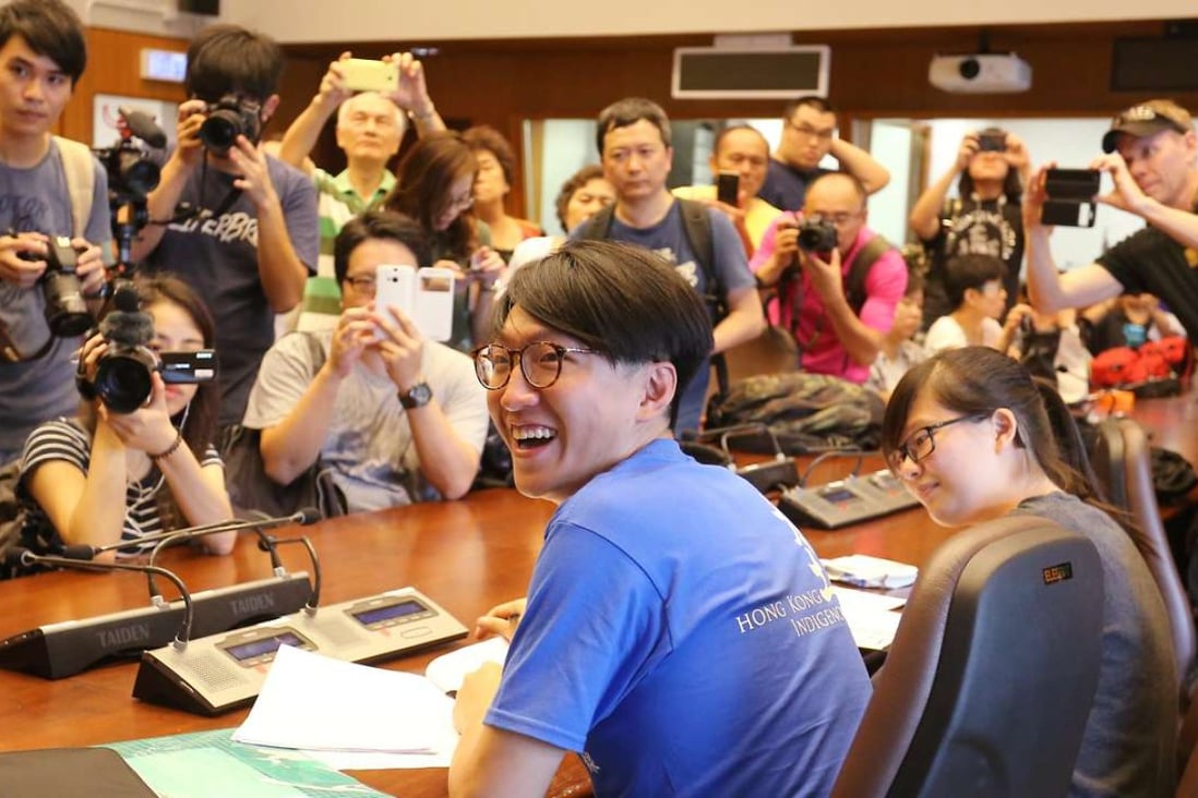 Hong Kong Indigenous' Edward Leung Tin-kei submitted his nomination form for Legislative Council election in Sha Tin but said he would not sign the declaration. Photo: Dickson Lee