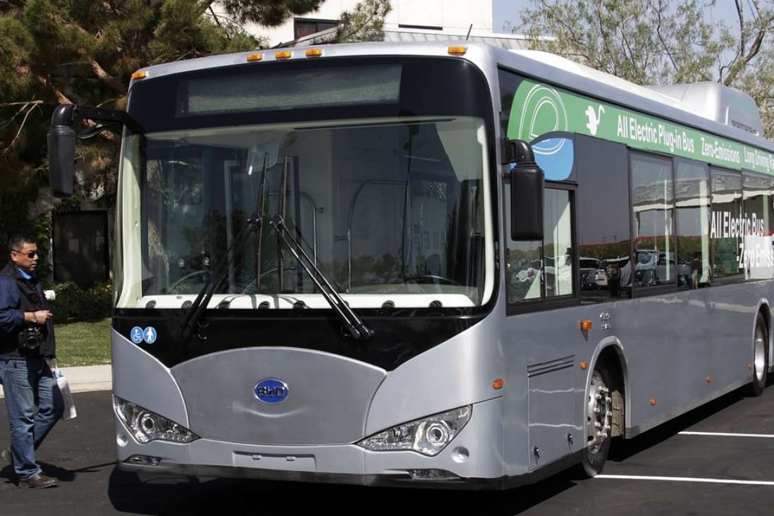 An electric bus produced by China's BYD seen in this 2013 file photo. The company expects to win a tender offer for new energy buses for Shenzhen. Photo: AP