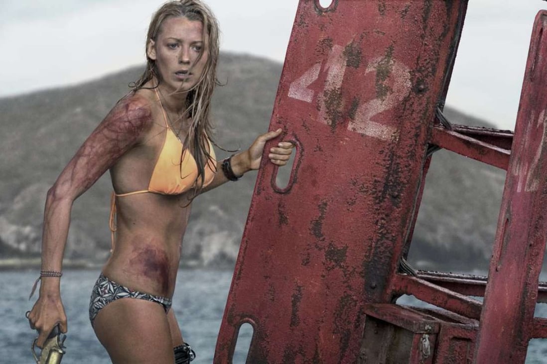 Nancy (Blake Lively) in The Shallows, about a surfer battling a great white shark.