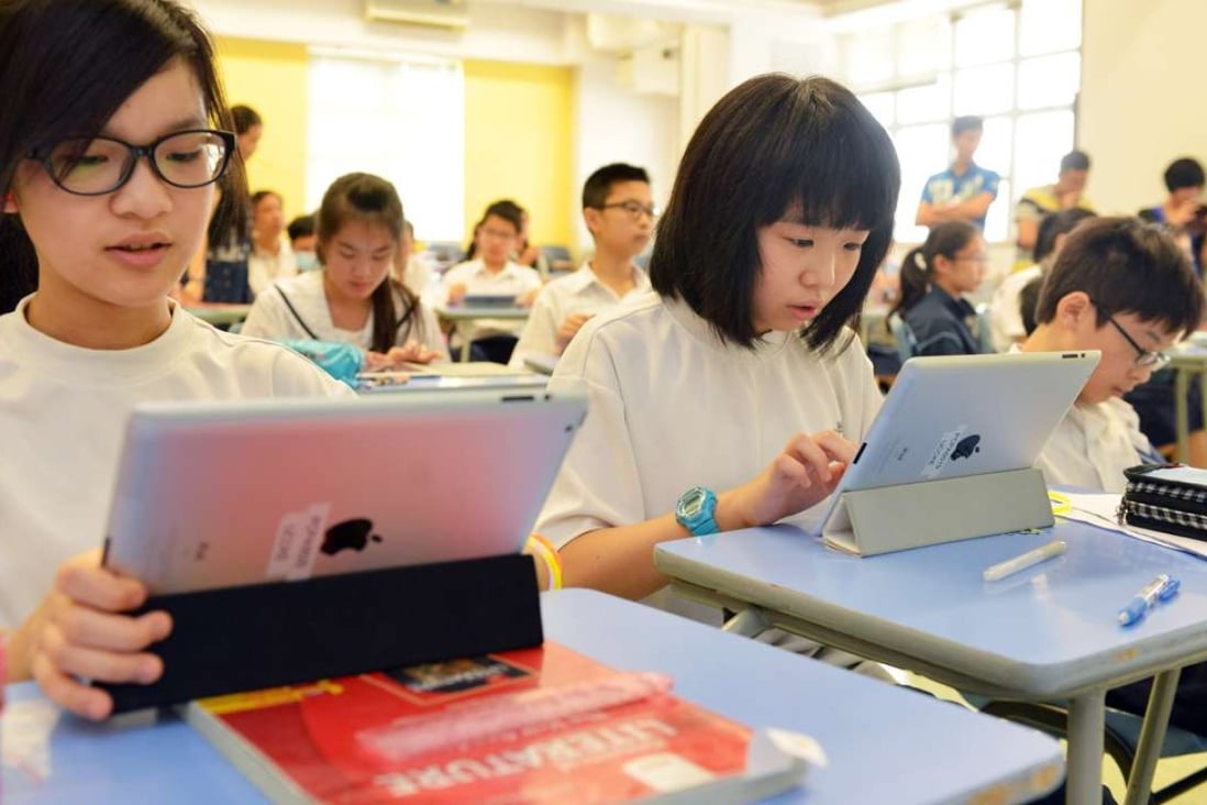 Students of United Christian College (Kowloon East) use iPads during lessons. Photo: Thomas Yau