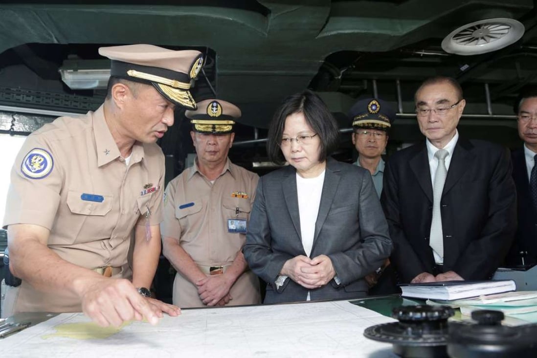 Taiwanese President Tsai Ing-wen visits a La Fayette-class frigate at a naval base in Kaohsiung on July 13. Photo: Reuters