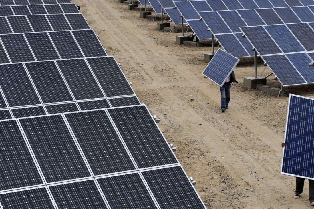 A solar plant in Aksu, Xinjiang Uygur autonomous region, where 52 per cent of the solar power generated was wasted in the first quarter due to weak demand growth. Photo: AP