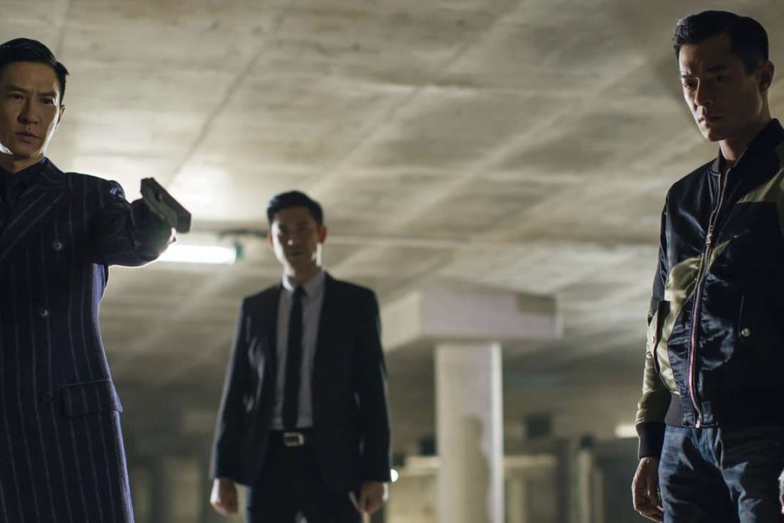 Nick Cheung (left) and Louis Koo (right) in Line Walker (category IIB (Cantonese), directed by Jazz Boon. The film also stars Charmaine Sheh and Francis Ng.
