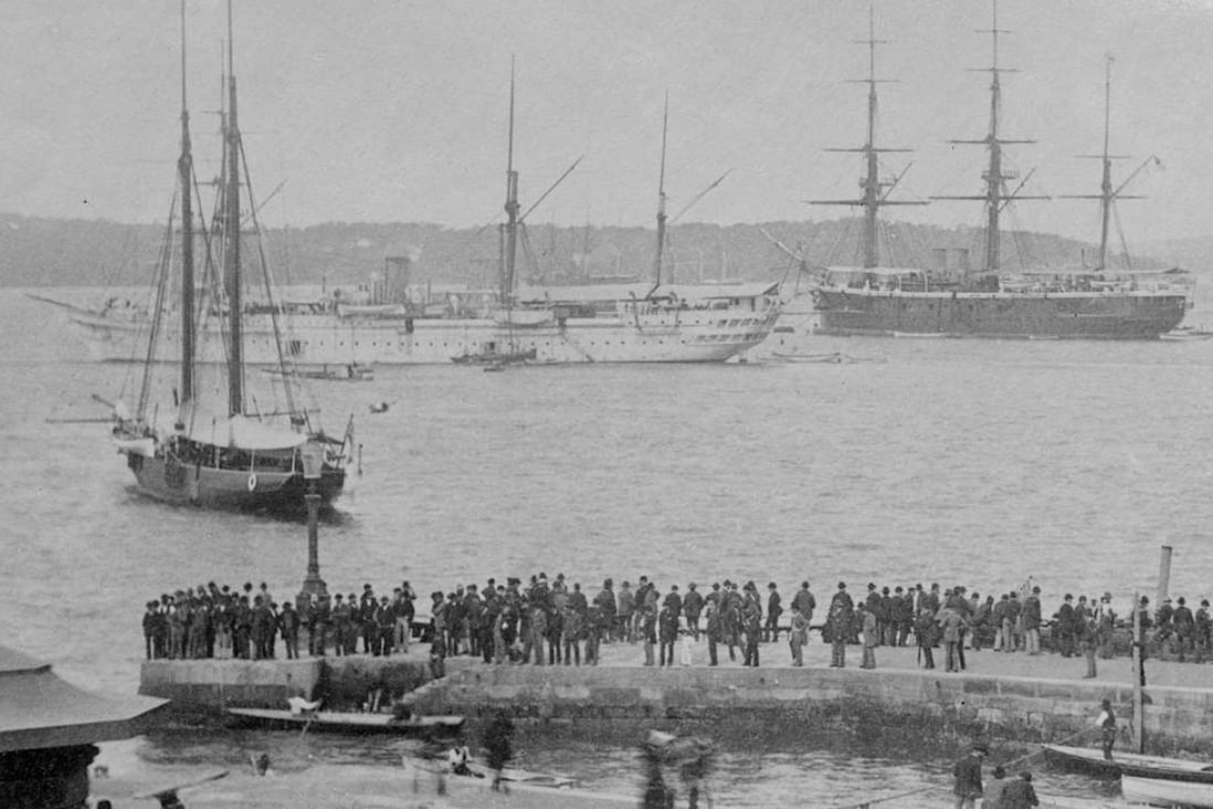 HMS Tamar (white) in Sydney, Australia, in 1882. Picture: State Library of Victoria