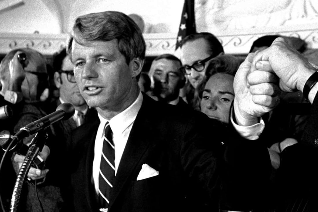 Robert F. Kennedy in Los Angeles on June 5, 1968, following his victory in the previous day’s California primary election. Moments later he was shot and fatally wounded. Photo: AP