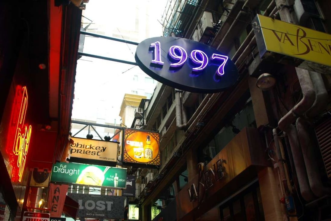 The famous sign outside Club 97, which has been a fixture in Lan Kwai Fong since 1982.