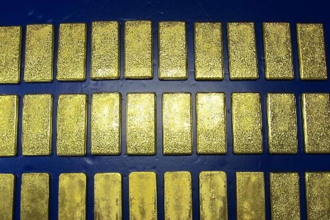 The gold bars worth HK$11 million seized at the Shenzhen Bay immigration control point. Photo: SCMP Pictures