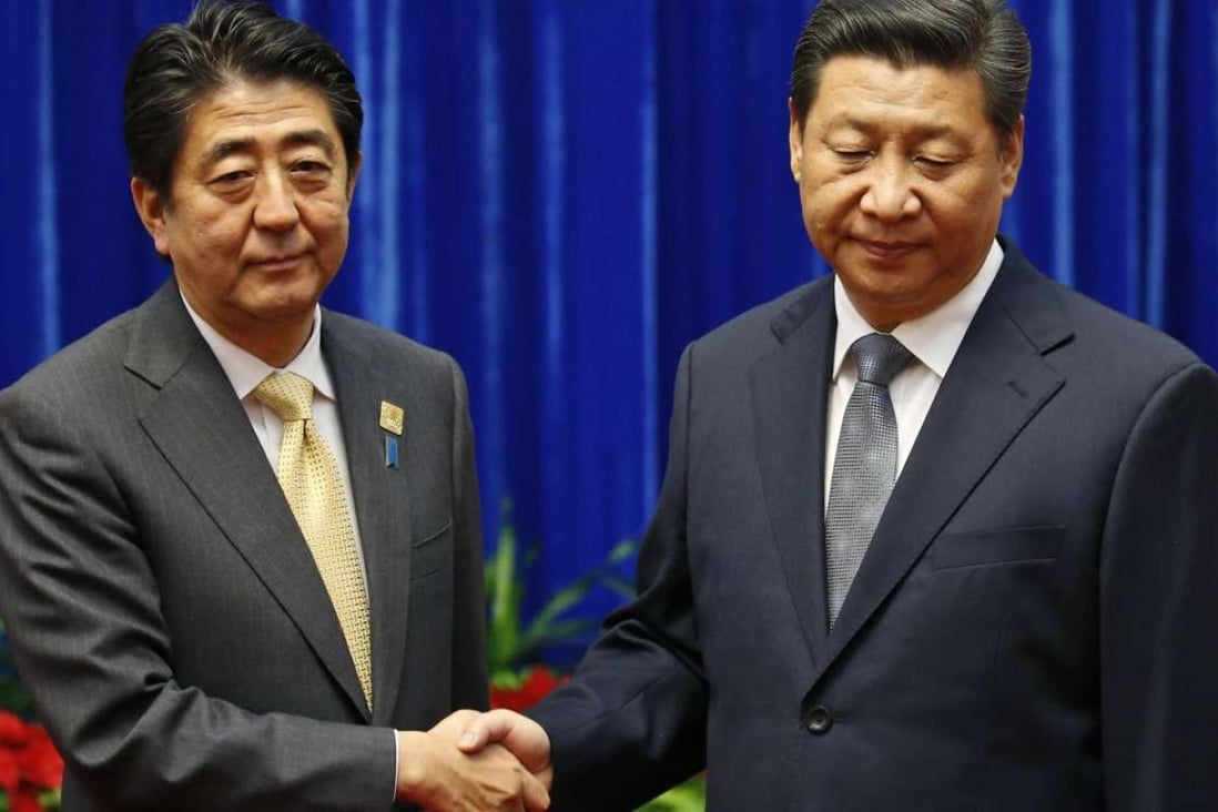 President Xi Jinping shakes hands with Japanese Prime Minister Shinzo Abe at their meeting on the sidelines of the Apec summit in Beijing in November 2014. Photo: Reuters