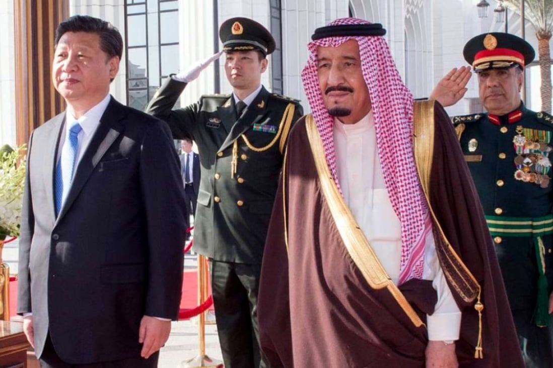 China’s President Xi Jinping (left) stands beside Saudi Arabia’s King Salman bin Abdelaziz during his trip to the Middle East in January. Photo: AFP
