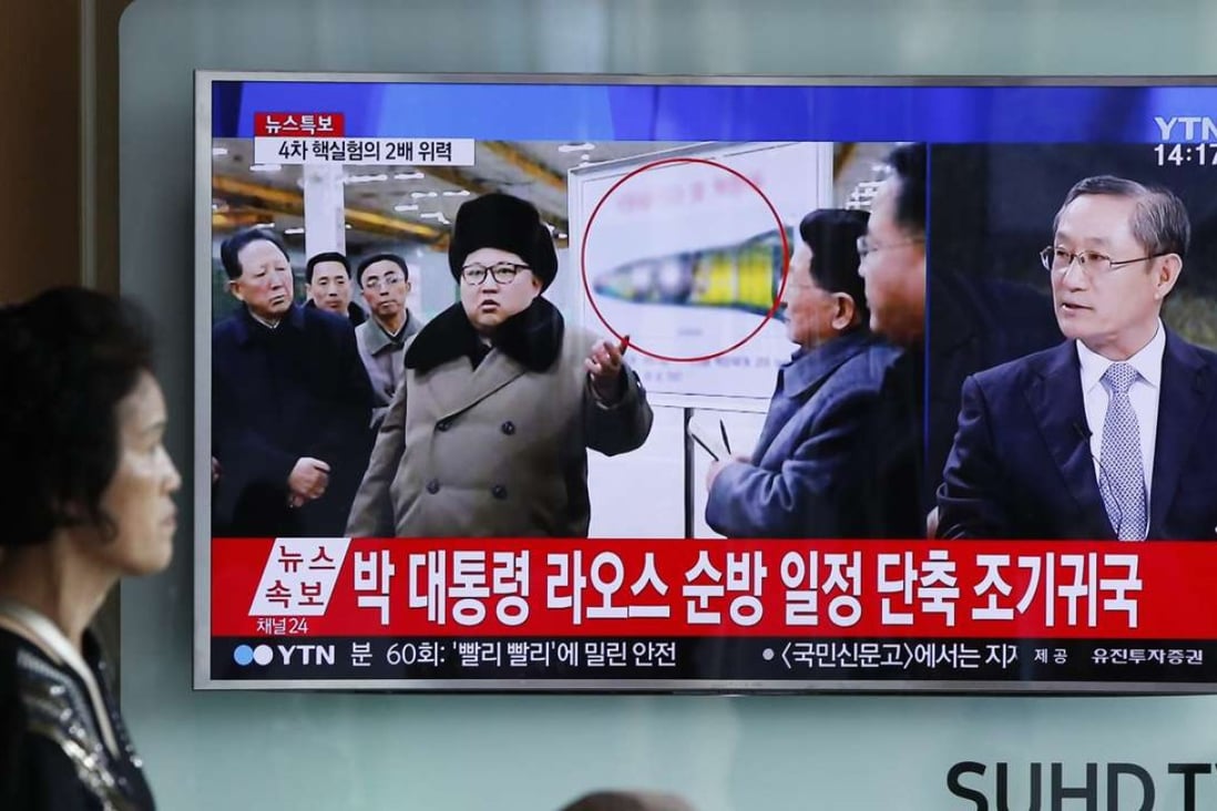 Watching a news broadcast in Seoul on Friday discussing the North Korean nuclear test. Photo: EPA