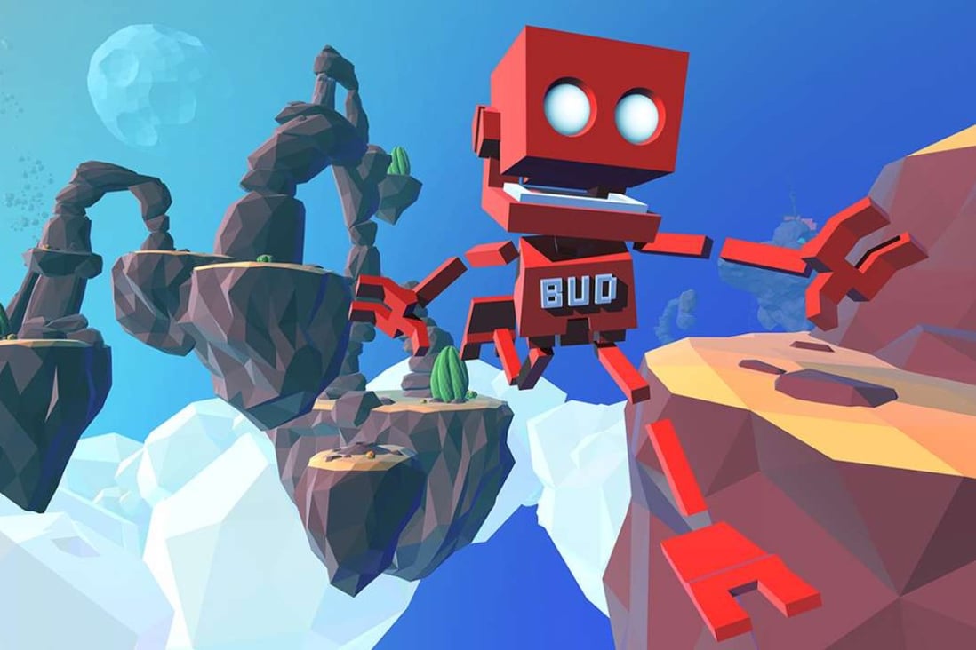 Bud the robot attempts to reassemble a spaceship after it crash-lands in Grow Up.