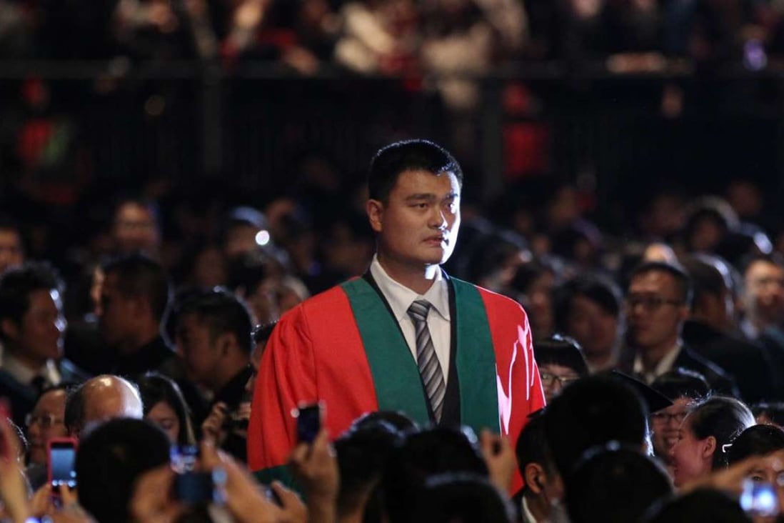Yao Ming is awarded a doctor of social sciences honoris causa at the 187th Congregation of University of Hong Kong in 2012. Photo: K.Y Cheng