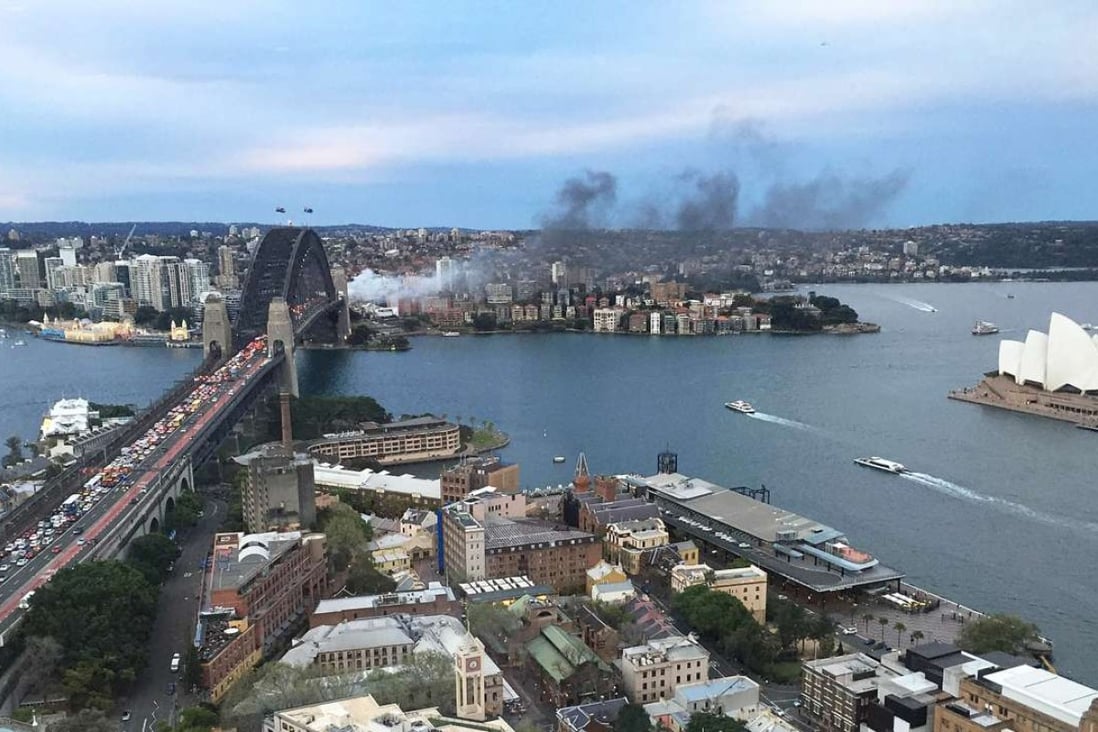 A panoramic view of Sydney Harbour Bridge on September 15, 2016, the day a bus caught fire on the bridge causing a traffic jam. Photo: EPA