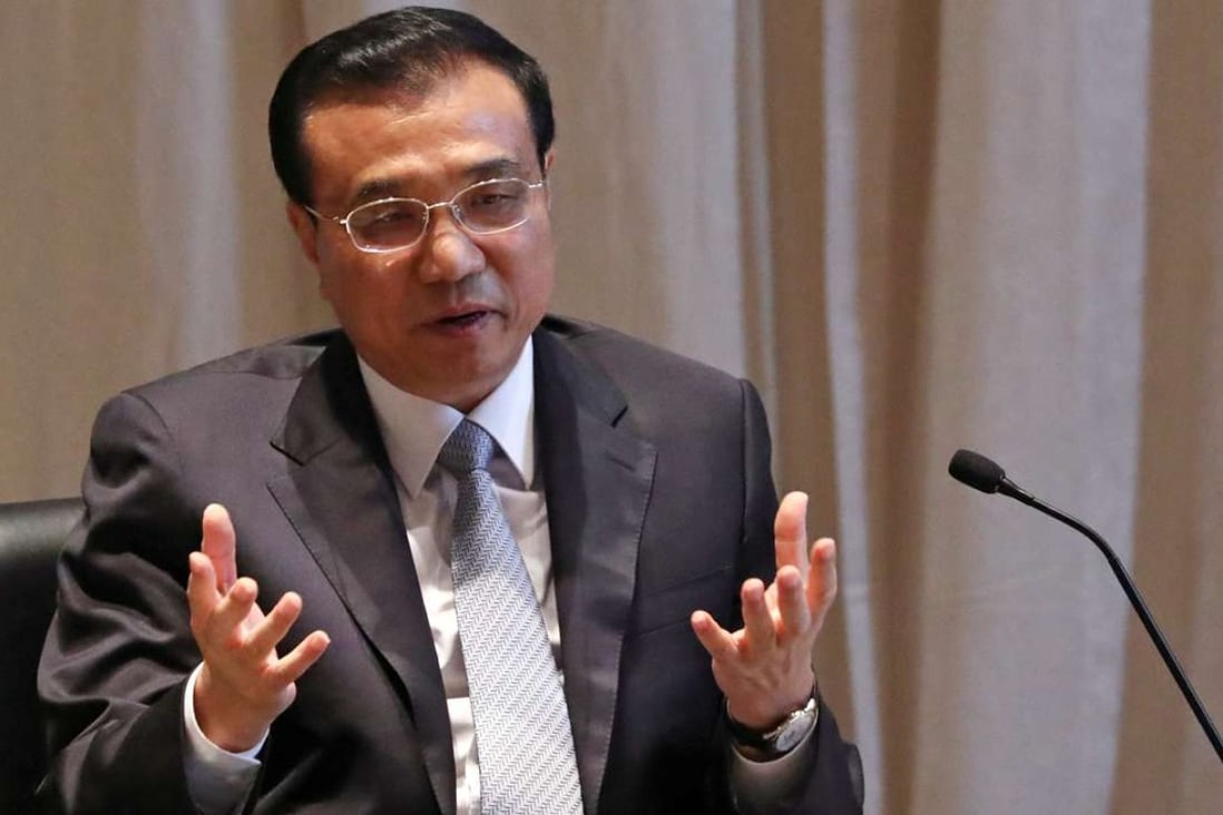 China’s Premier Li Keqiang speaks during a meeting with US business leaders at New York’s Waldorf Astoria Hotel on Tuesday. Photo: Reuters