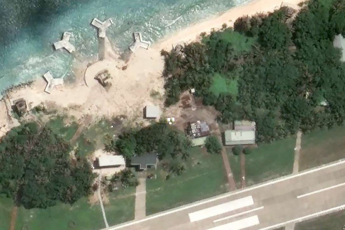 Four new tetrahedral structures can be seen clearly on Taiping Island from the latest Google Earth map. Photo: SCMP Pictures