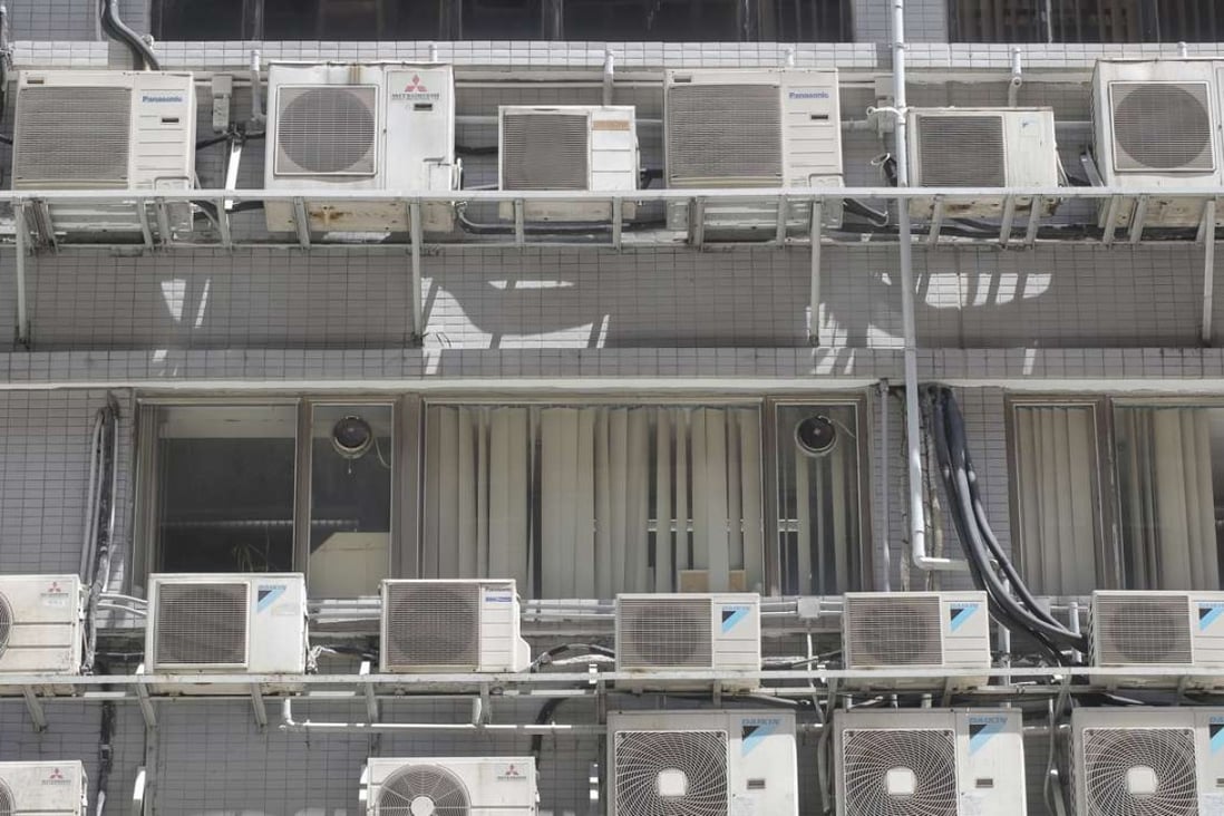 Air-con units outside an industrial building in Lai Chi Kok. Photo: Paul Yeung