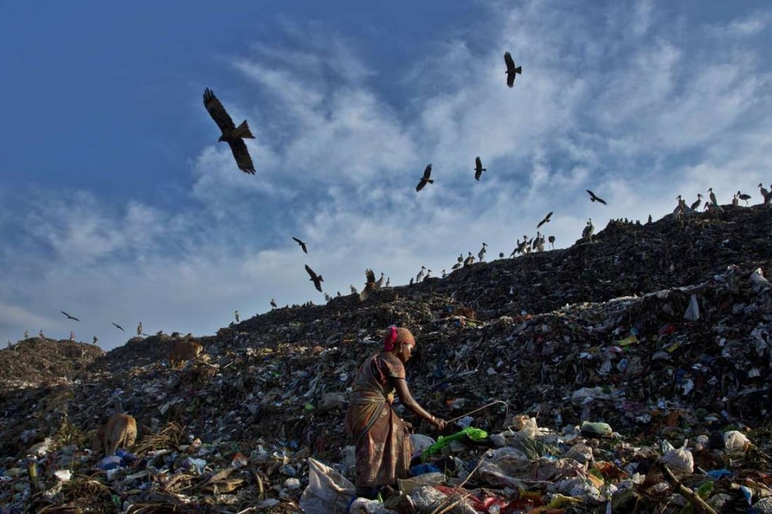 A woman searches for recyclable material at a garbage dumping site on the outskirts of Gauhati, India. Photo: AP