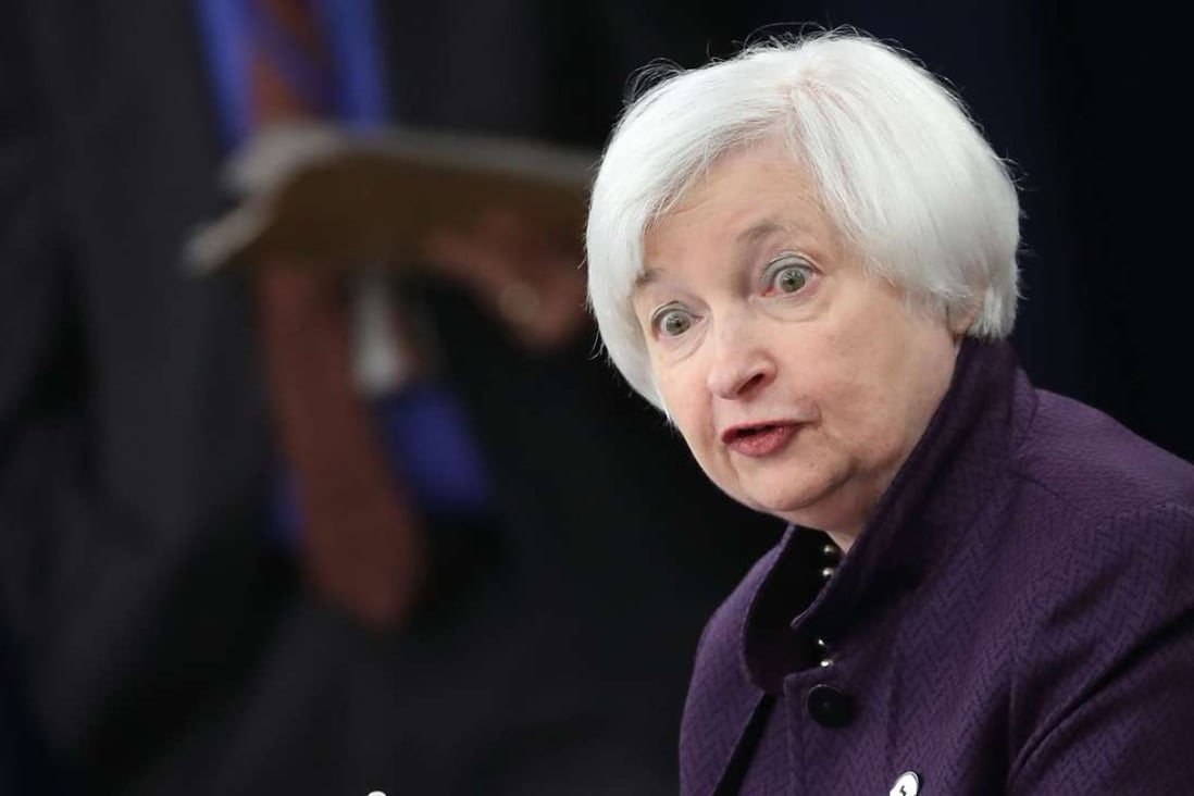 Federal Reserve Board Chairperson Janet Yellen tells the Federal Open Market Committee meeting in Washington last month that the interest rate will remain unchanged for now. Photo: AFP