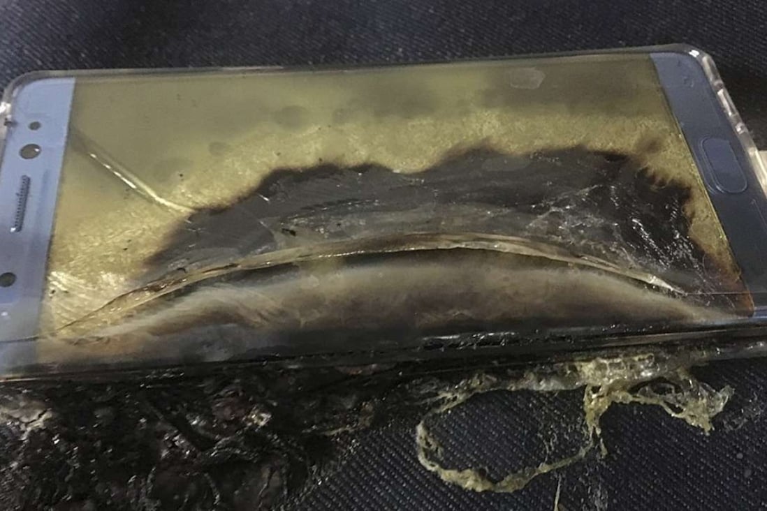 A Samsung Note 7 smartphone after its battery exploded. Photo: SCMP Handout
