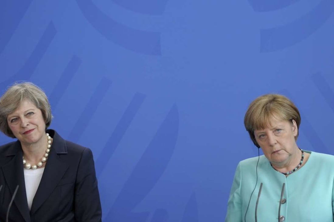 Poles apart? Theresa May (left) and German Chancellor Angela Merkel after talks at the Chancellery in Berlin in July. Merkel has explicitly insisted that single market access requires full acceptance of the four freedoms of movement of labour, capital, goods and services. The same sentiments prevail among many member states. Photo: Reuters.