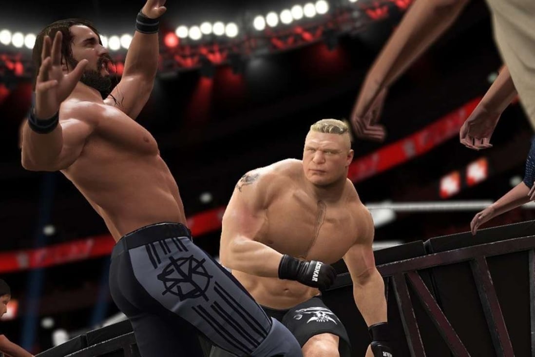Brock Lesnar (right) goes to work in a screen grab from WWE 2K17