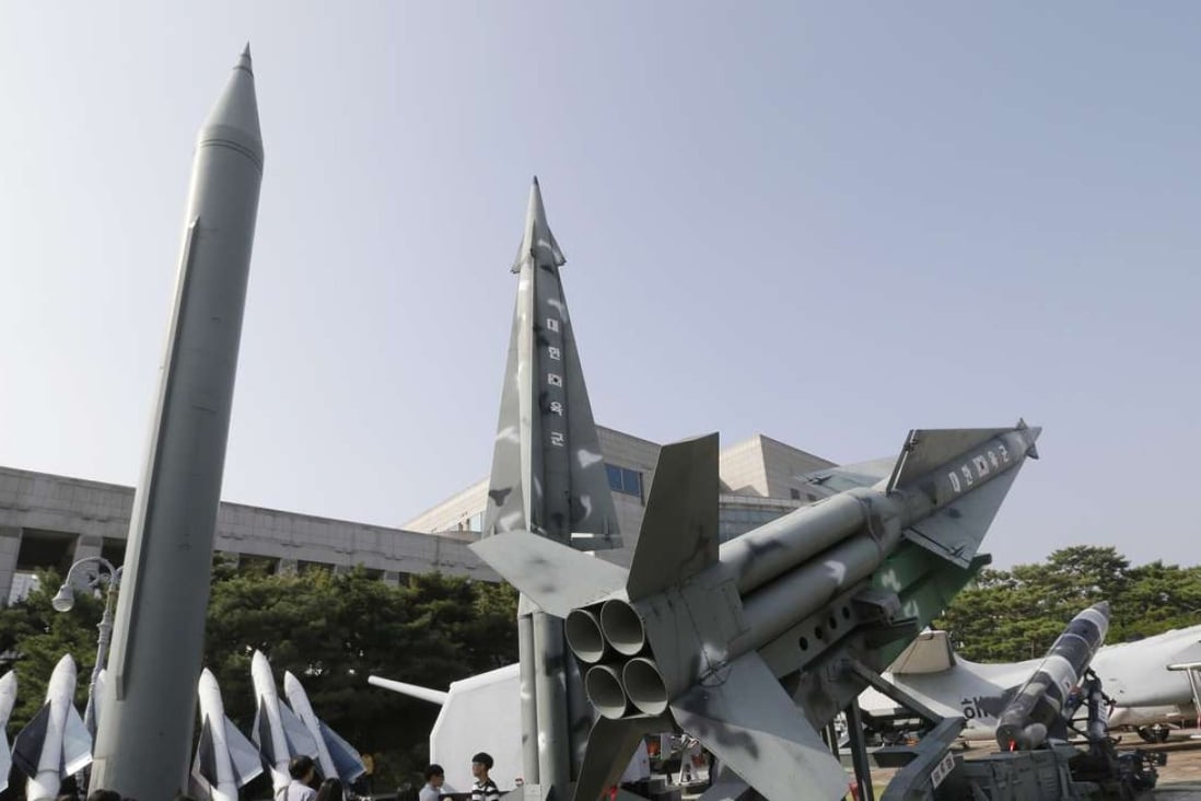 A mock North Korea's Scud-B missile, left, and South Korean missiles are displayed at Korea War Memorial Museum in Seoul, South Korea. Photo: AP